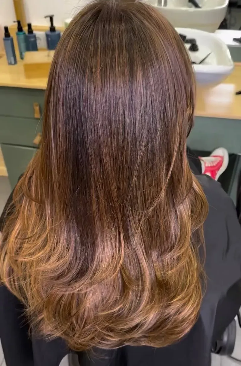 Madeixas castanhas em cabelo comprido